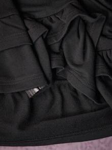 ROMWE Goth Plus Size Women Casual Commuter Cute 3D Cat Ear Contrast Lace Ruffle Hem Zip Up Fitted Sweatshirt - Black - View 8