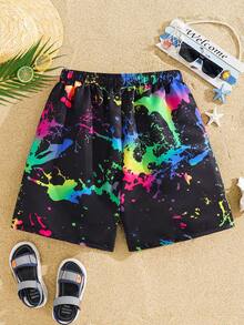 SHEIN Teen Boy Drawstring Waist Graffiti Print Casual Versatile Beach Swim Shorts - Multicolor - View 4