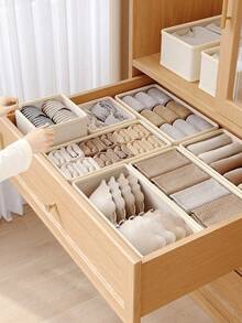 1 chiếc hộp đựng quần áo, hộp đựng đồ lót, hộp đựng quần áo và tất, hộp đựng đồ lót, hộp đựng có thể gấp gọn, hộp chia ngăn quần áo, hộp phân loại có thể giặt, hộp đựng ngăn kéo, hộp đựng vải, lấy đồ chỉ bằng một cú nhấp chuột, gọn gàng và ngăn nắp, hộp đựng tiện lợi, hộp đựng đồ lót, hộp đựng tủ quần áo. - Màu be - Xem 7