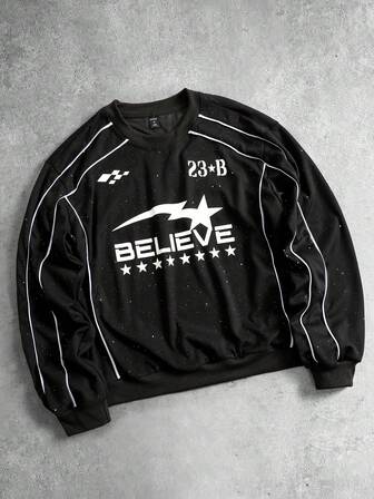 Sudadera con capucha de hombre con parches de lentejuelas y estampado de letras