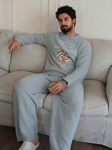 DAZY Men's Jacquard Knit Pattern Loungewear Set, Blue, Spring/Autumn - Blue - View 1