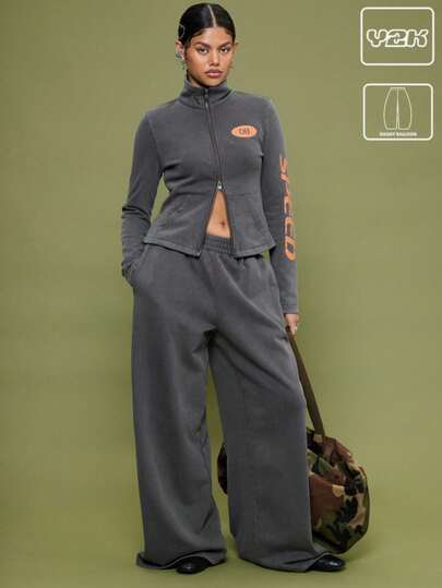 COUREZ Low Rise Baggy Balloon Joggers With Back Slogan Print /Y2K  Clothes For Women Spring Clothes For Women Casual Bottoms Wide Leg Pants Going Out Outfits Casual