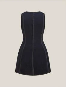 SHEIN MOD Plus Size Casual Washed Front Button Sleeveless Denim Dress Summer Dresses For Women Spring Outfit Women Valentine Outfits For Women Elegant Dresses For Party Party Dress Wedding Party Dress Birthday Dress Elegant Dresses For Women Casual Dresses For Women Holiday Outfits For Women  Black Dress Elegant Womens Dark Blue Denim Mini Dress Sleeveless Design With Gold Buttons For Summer