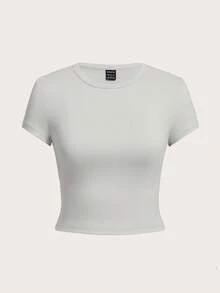 SHEIN EZwear Set de 4 camisetas ajustadas de mujer de cuello redondo y manga corta, adecuadas para el verano - Multicolor - Ver 6
