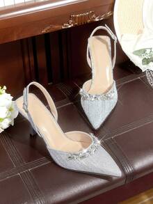 CUCCOO HITCHD Women's Fashionable Elegant Party Rhinestone Decorated Pumps - Silver - View 12