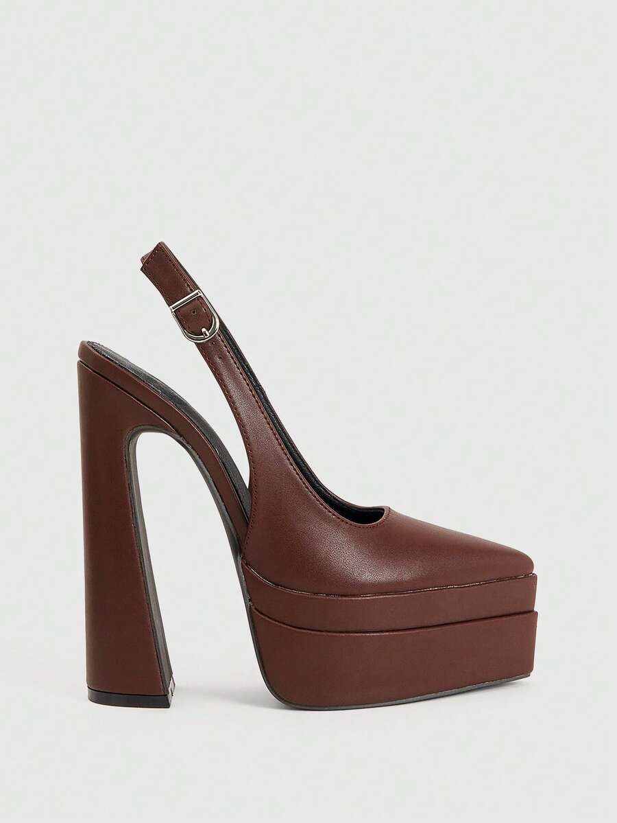CUCCOO LuxiPop Giày cao gót đế xuồng màu trơn dành cho nữ, kiểu dáng tối giản, đa năng, phù hợp cho Halloween, Giáng sinh, tiệc tùng, trang phục đi hộp đêm mùa thu và Ngày Valentine. - Màu nâu  Mocha - Xem 1