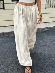 Siren Gaze Women's Line Print Casual Pants - Apricot - View 4