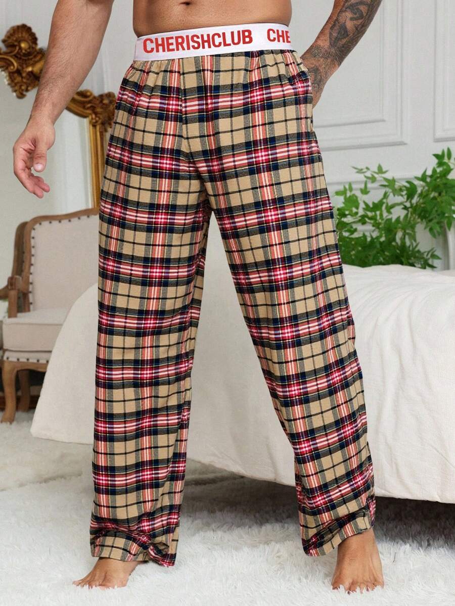 DAZY Men's Elastic Waist Letter Print Lounge Pants, Spring - Khaki - View 1