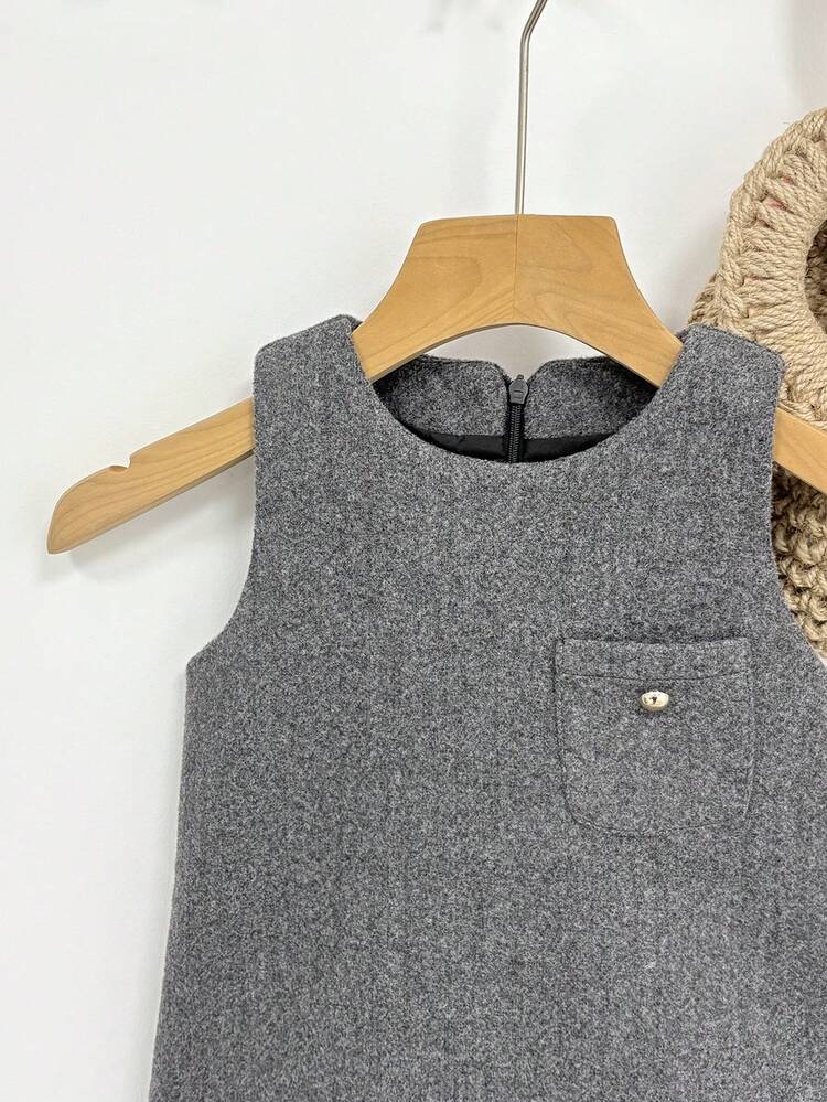 DAZY 幼児女児 韓国風カジュアル ラウンドネック ミドル丈ワンピース 秋冬 - グレー - 見る 8