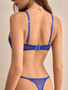 Charlaine 2pcs Women's Romantic Italian Style Full Coverage Lace Embroidery Underwire Bra And Panty Set - Blue - View 2