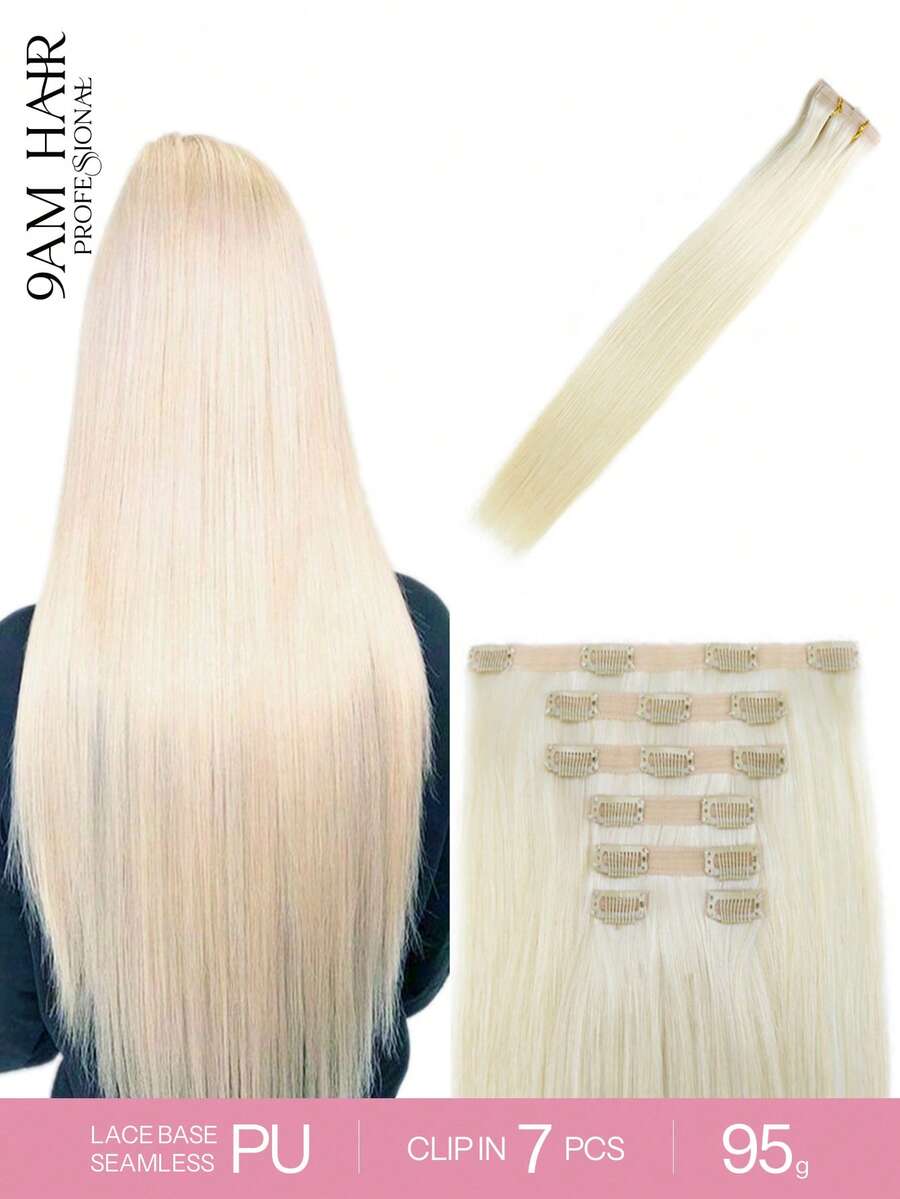 7pcs 95g 60# Platinum Blonde Full Head Lace PU Double Weft Clip Ins Real Human Hair Extensions, HQ Remy Human Hair Seamless PU Clip Ins Extensions For Women Halloween Costumes Winter Christmas Halloween Costumes Autumn Outfits Women Fall Outfits - S60 - View 1