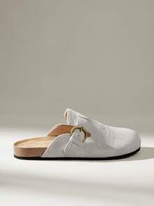 Solecia Sepatu Flat Kasual Nyaman Wanita dengan Gesper Logam - Light Grey - View 1