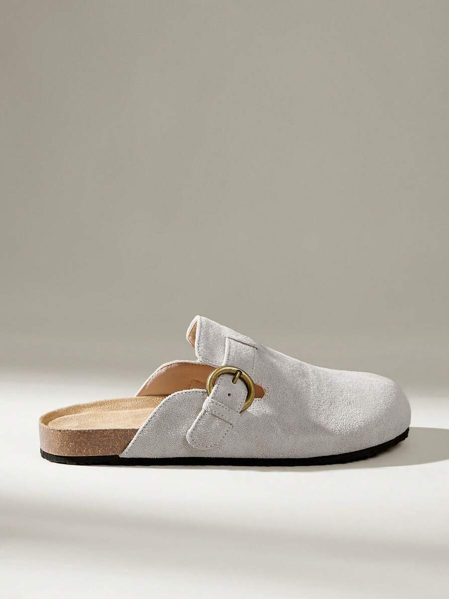 Solecia Sepatu Flat Kasual Nyaman Wanita dengan Gesper Logam - Light Grey - View 1