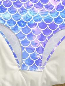 SHEIN Tween Girls Mermaid Scale Print One-Piece Swimsuit, 8-12 Years Old, Gradient Color, Dreamy Girl Swimming Suit, Suitable For Swimming, Beach, Hot Spring, Fashion Girl One Piece Bathing Suit Girl Mermaid Swimsuit Tween Mermaid Swimsuit Tween Girl One Piece Swimsuit - Multicolor - View 6