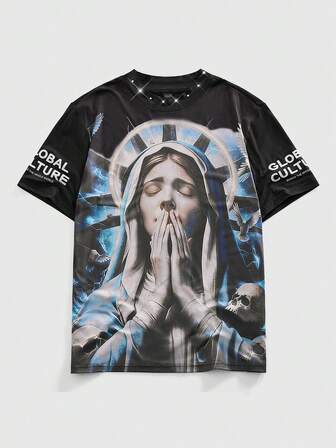 Camiseta de manga corta con cuello redondo y gráfico de oración vintage para hombre