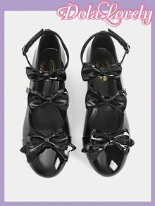 Dola Lovely 女士闪亮蝴蝶结装饰搭扣设计时尚百搭高跟鞋 - 黑色 - 查看 5