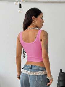 Coolane Women's Summer Concert Outfit Rave Outfit Festival Date Night Going Out Renaissance Fair Club Outfits Sexy Y2K Rib Knit Pink Notched Collar Truncated T-Shirt Tees,Valentine's Day - Pink - View 7