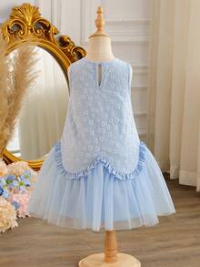 Glamorique Kids Robe de fête pour filles avec design de volants à nœud jacquard 3D en patchwork, nouvelle collection printemps/été