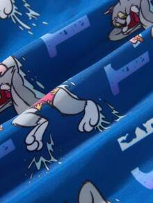 TOM & JERRY X SHEIN Tween Boys' Summer Vacation All-Over Print Drawstring Waist Swimwear Beach Shorts - Blue - View 5