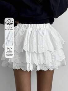 DAZY French Lace A-Line High Waist Women Skirt - White - View 1