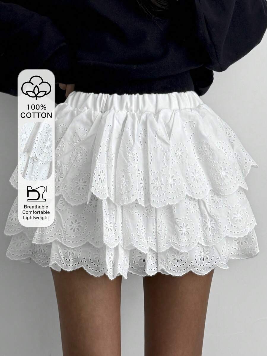 DAZY French Lace A-Line High Waist Women Skirt - White - View 1