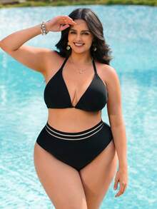 Swim Lushoire 基础款黑色无缝内裤，条纹宽腰带设计防止卷边，高弹力贴身不勒，透气夏季穿着 - 黑色 - 查看 1