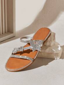 SHUZIA #CitySpark Women's Crystal Butterfly Multi-Strap Silver Sandals – Luxe, Modern & Statement-Making - Silver - View 1