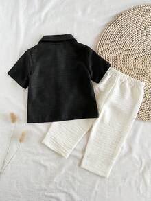 Vintaside Kids Tricou casual versatil cu mânecă scurtă și guler pentru bebeluși băieți, asortat cu pantaloni casual simpli, potrivit pentru ținute zilnice în aer liber și cumpărături, primăvară/vară