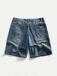 ROMWE MEN 男士夏季百搭牛仔短裤，带腰带环 - 藍色 - 查看 5