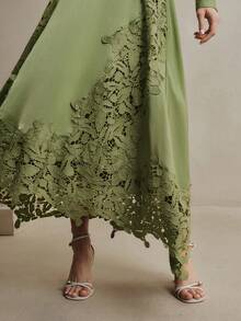 Anewsta 2pcs/Set Women's Green Lace Blouse Top And Satin Skirt, Spring New Elegant Mother's Day Outfit - Green - View 1