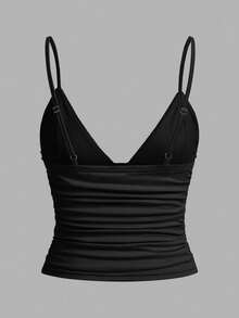 SHEIN EZwear 3pcs Casual Women Ruched Fitted Spaghetti Strap Camisole With Shelf Bra, Suitable For Summer - Multicolor - View 3