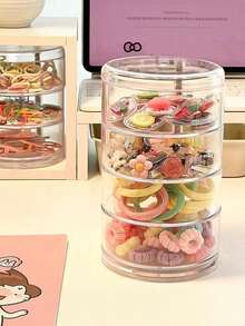 Children's Hair Accessory Storage Box Dustproof Rotating Girl Baby Hair Accessory Earrings Hair Clip Hair Clip Headband Rope Rubber Band Jewelry Box Transparent Cosmetics Desktop Storage Box Rotatable Multi-Layer Partition Ins Style Jewelry Box Hair Clip Dustproof - Clear - View 8