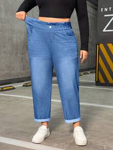 Flexra Plus Size Women Elastic Casual Denim Jeans - Medium Wash - View 4