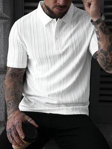 Manfinity Homme Camisa polo de manga corta de unicolor casual para hombre, verano - Blanco - Ver 3