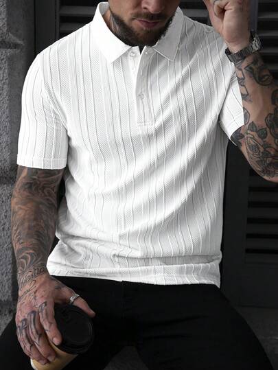 Manfinity Homme Men's Casual Solid Color Short Sleeve Polo Shirt, Summer