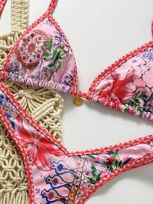 Swim Mod-D Women's Spring/Summer Printed Halter Metal Decor Bikini Set - Multicolor - View 5