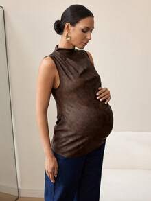 MaterniWear Maternity Clothes Maternity Tops Elegant Office Attire For Commuting Summer Ancient Tie-Dye Printed Camisole, Dark Brown Top, Brown Top, Women's Leather Top, Turtleneck Top, Sleeveless Top - Brown - View 4