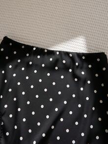 Sweetra 法式经典优雅秋冬新款波点设计拼接性感蕾丝装饰情人节高端派对系列女裙 - 黑色 - 查看 3