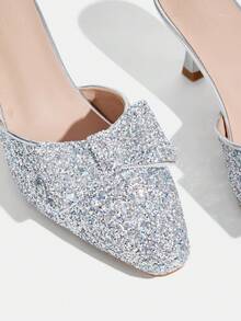 CUCCOO TILAWA Fashionable, Beautiful And Shiny High-Heeled Shoes For Women, Glite Bow Decoration, Luxurious Style, Banquet And Party Women's Shoes Valentine's Day - Silver - View 6