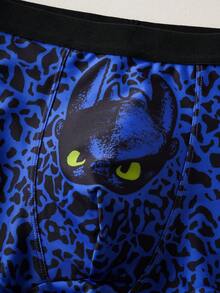 SHEIN How to Train Your Dragon 男士舒适柔软豹纹龙纹平角内裤 - 紫色 - 查看 6