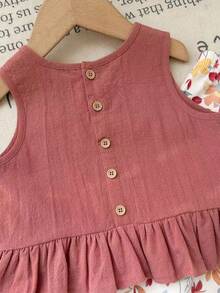 LMoss Kids 女婴纯色梭织背心搭配印花长裤套装 - 彩色 - 查看 3