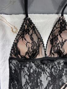 Swim Vcay Women's Sexy Lace Triangle Cup Bikini Bottoms With Side Tie Low Waist Swimsuit Set, Summer - Black - View 5