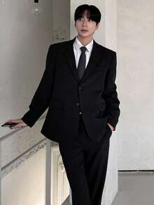 DAZY 男士黑色修身商务西装套装，适合通勤，春秋季穿着 - 黑色 - 查看 4