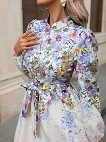 Breezaya 女士长袖碎花浪漫迷你连衣裙，优雅派对礼服，新年装扮，感恩节礼服，毕业礼服，浪漫约会礼服，情人节装扮，白色连衣裙，碎花连衣裙，度假装 - 白色 - 查看 4