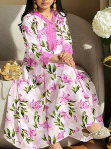 SHEIN Tween Girl Casual Elegant Floral Print Dress, Suitable For Spring/Summer - Multicolor - View 1