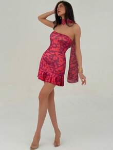 Aloruh 红色浪漫约会之夜情人节丝带紧身迷你连衣裙（女款） - 彩色 - 查看 6