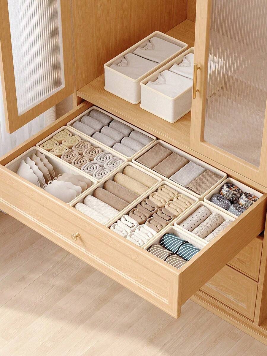 1 chiếc hộp đựng quần áo, hộp đựng đồ lót, hộp đựng quần áo và tất, hộp đựng đồ lót, hộp đựng có thể gấp gọn, hộp chia ngăn quần áo, hộp phân loại có thể giặt, hộp đựng ngăn kéo, hộp đựng vải, lấy đồ chỉ bằng một cú nhấp chuột, gọn gàng và ngăn nắp, hộp đựng tiện lợi, hộp đựng đồ lót, hộp đựng tủ quần áo. - Màu be - Xem 1