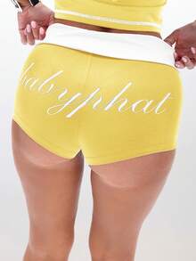 BABYPHAT Fold Over Waist Booty Shorts Summer Festival High Waisted Hot Pants Beach Shorts , Yellow Bottoms Booty Shorts , Yellow Shorts Spandex Short - Light Yellow - View 5
