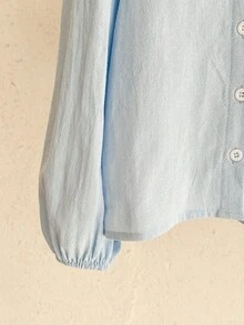 LMoss Kids 女童纯色彼得潘领刺绣休闲衬衫 - 淺藍色 - 查看 7