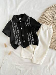 Vintaside Kids Tricou casual versatil cu mânecă scurtă și guler pentru bebeluși băieți, asortat cu pantaloni casual simpli, potrivit pentru ținute zilnice în aer liber și cumpărături, primăvară/vară